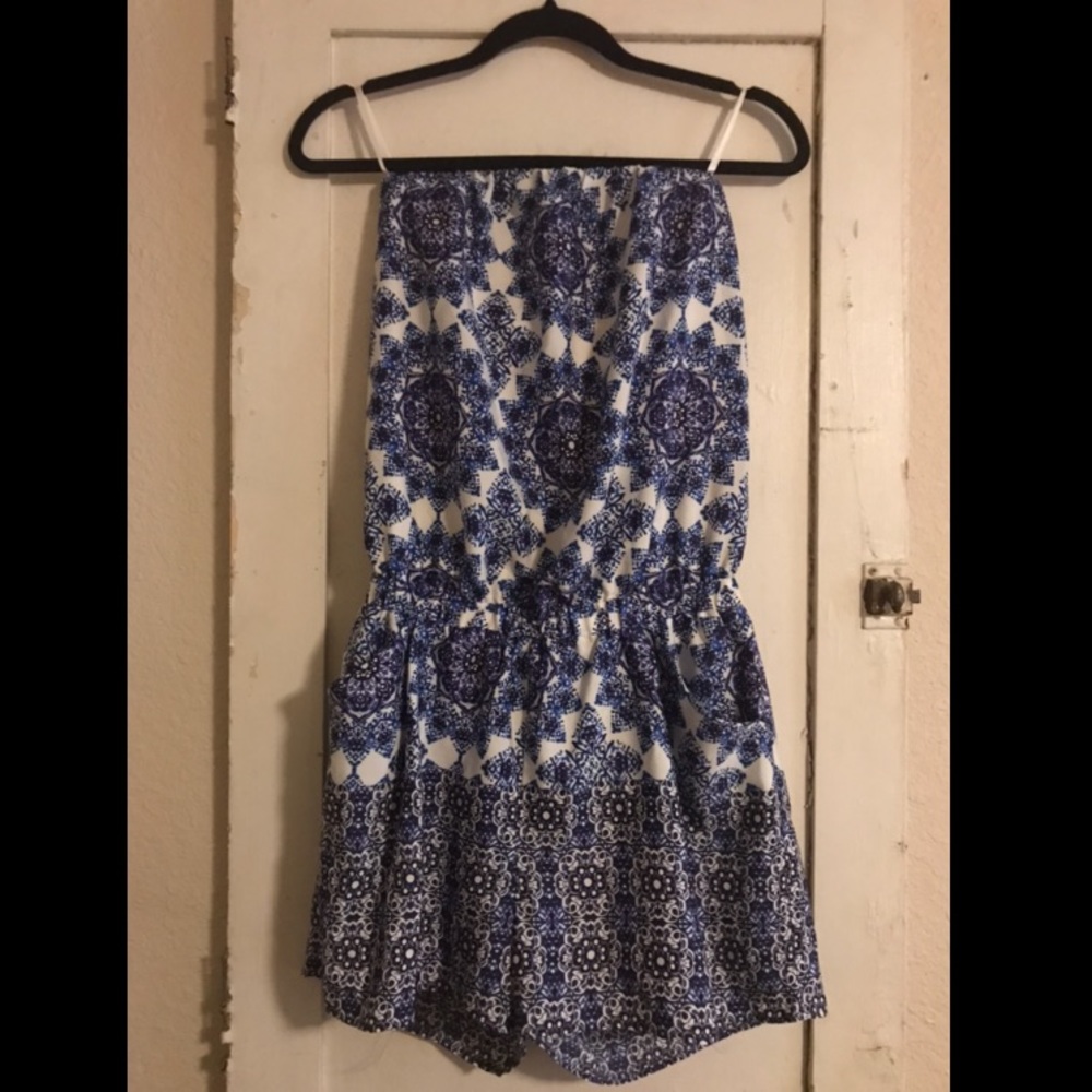 Strapless Blue Print Romper